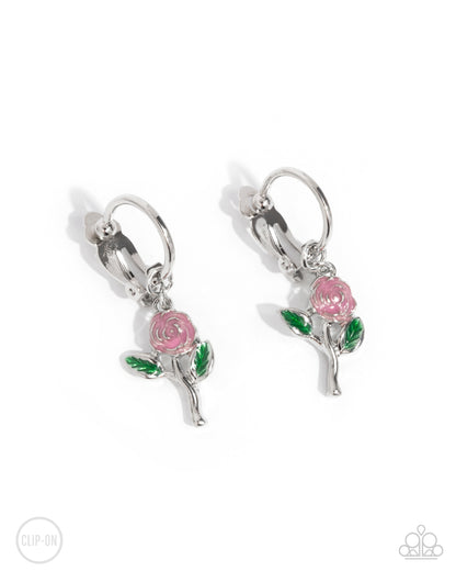 Rose Routine Pink Flower Clip-On Earring - Paparazzi Accessories