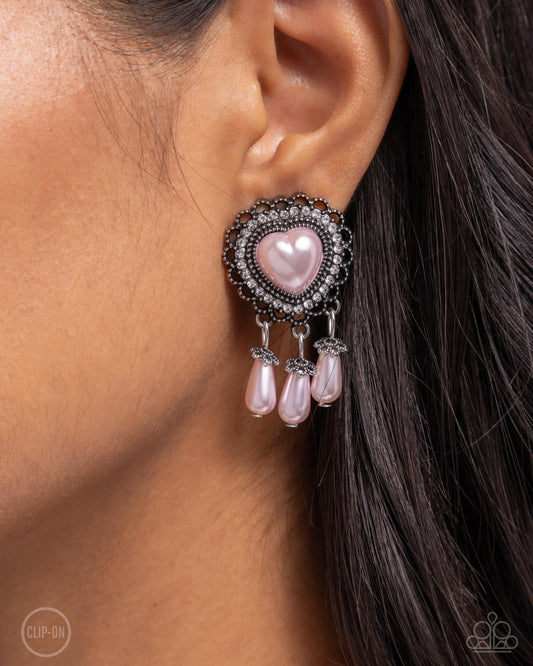Sumptuous Story Pink Heart Clip-On Earring - Paparazzi Accessories