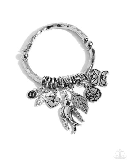 Wild and Scenic Silver Charm Stretch Bracelet - Paparazzi Accessories