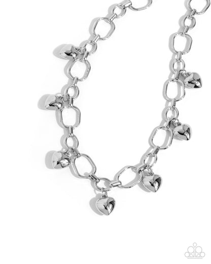 Hey Lover Silver Heart Necklace - Paparazzi Accessories