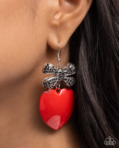 Suitable Sweetheart Red Heart Earring - Paparazzi Accessories