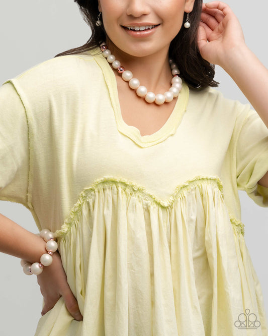 Pearl Platoon Pink Complete Look Necklace and Bracelet Set - Paparazzi Accessories