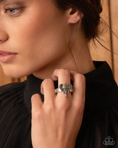 Elephant Whisper Silver Ring - Paparazzi Accessories