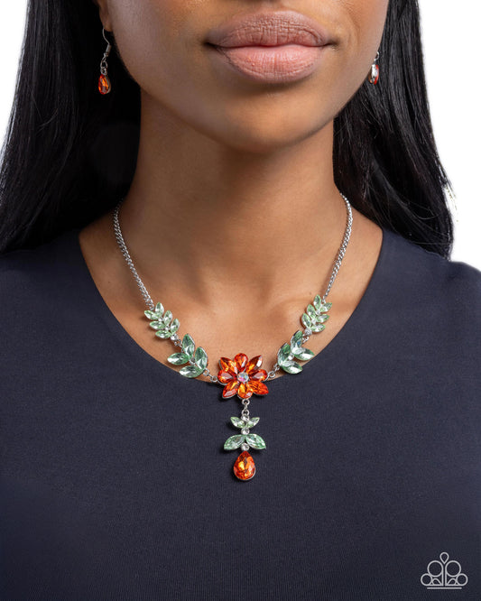 Bouquet Backdrop Orange Flower Necklace - Paparazzi Accessories