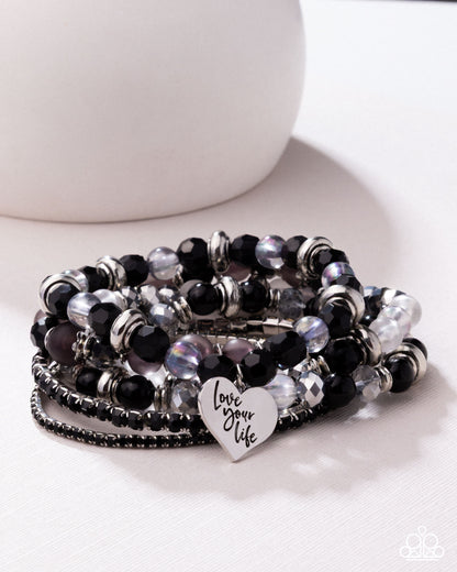 Optimistic Opulence Black Love Your Life Stretch Bracelet - Paparazzi Accessories