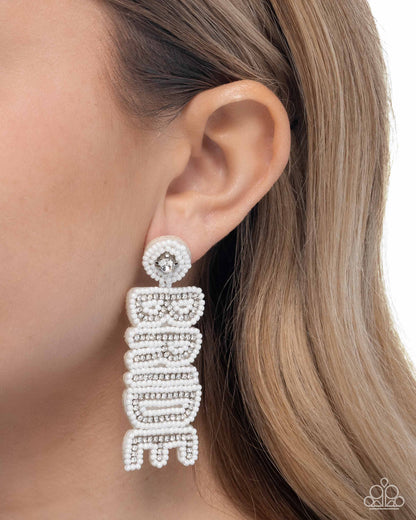 Bridal Beading White Seed Bead Bride Earring - Paparazzi Accessories