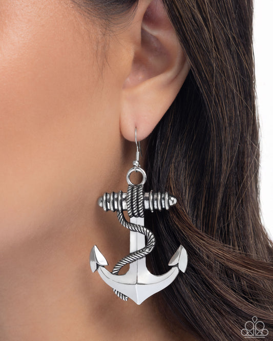 Adorable Anchor Silver Earring - Paparazzi Accessories