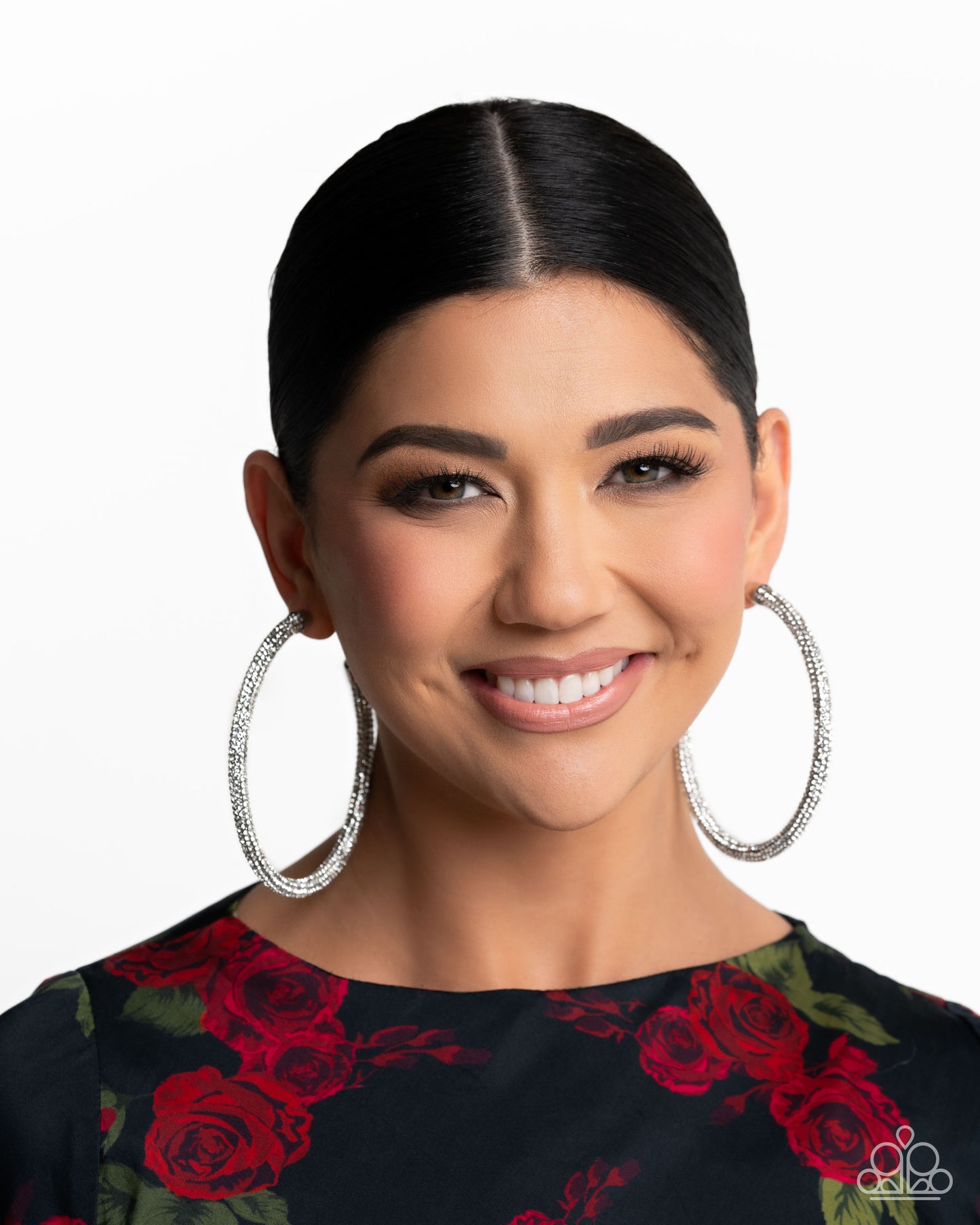 Classy Condition White Rhinestone Hoop Earring (May 2025 LOP) - Paparazzi Accessories