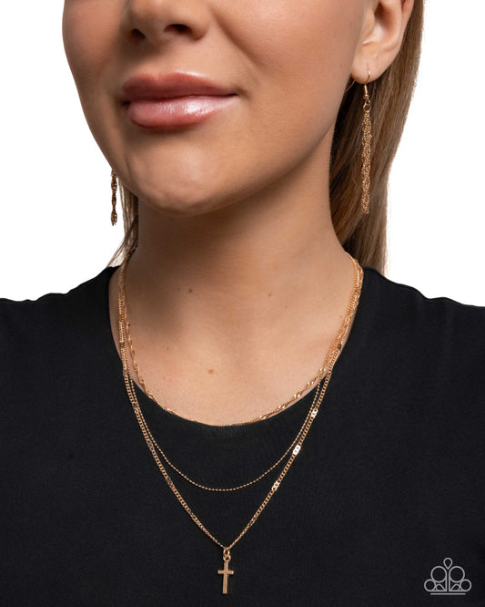 Divine Dedication Gold Cross Necklace - Paparazzi Accessories