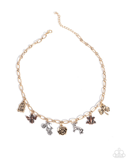 Storyteller Sheen Multi Charm Necklace - Paparazzi Accessories