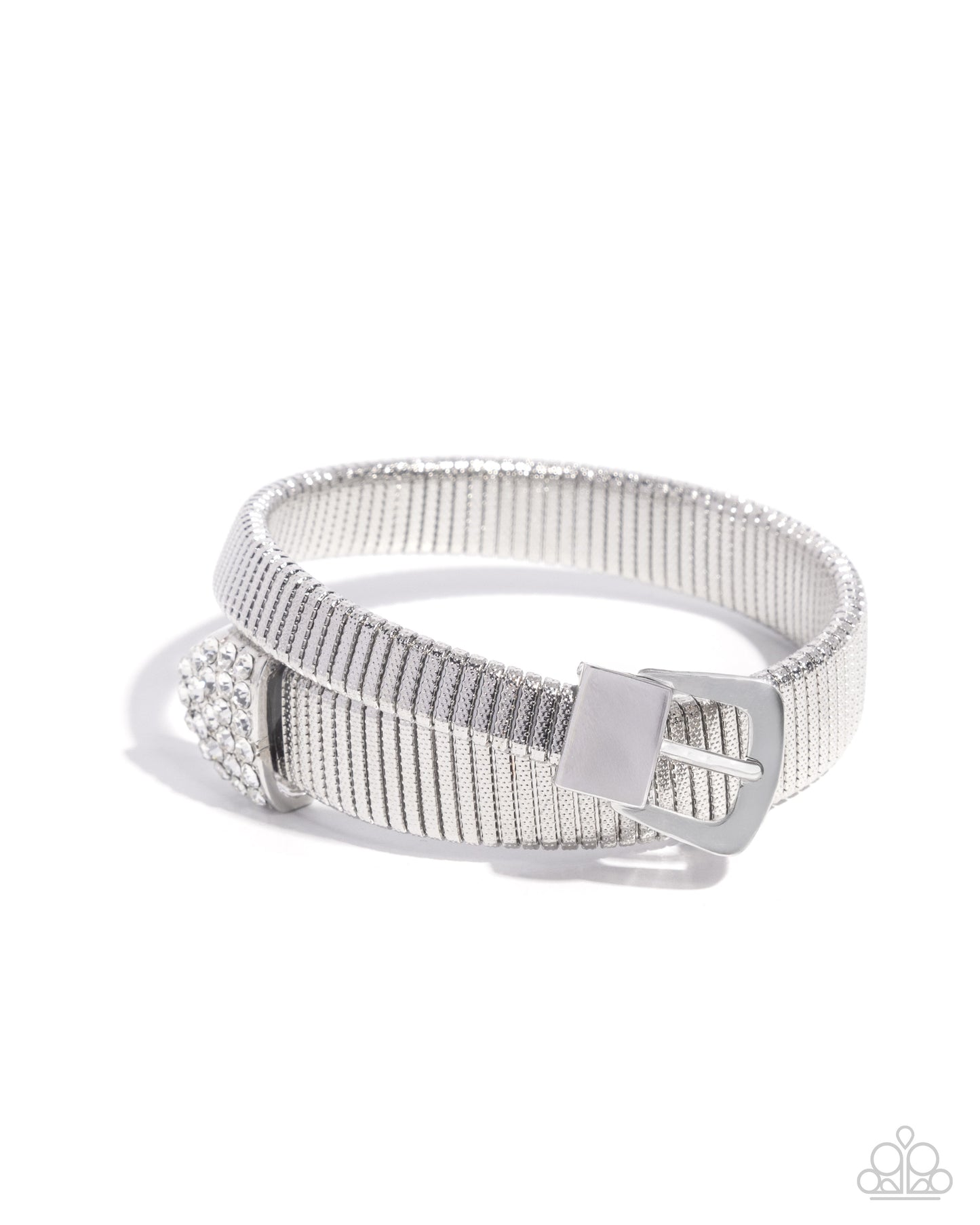 Belted Brilliance White Flex Cuff Bracelet - Paparazzi Accessories