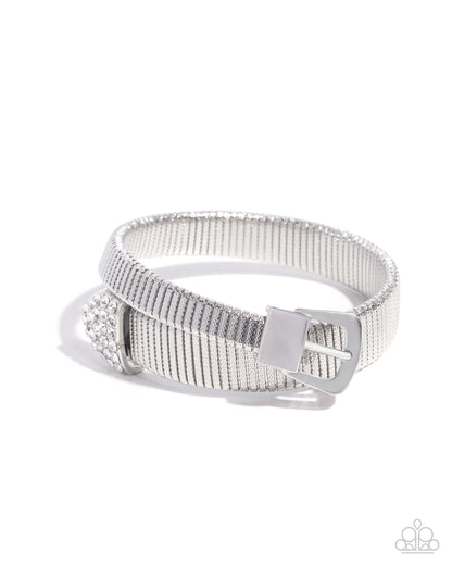 Belted Brilliance White Flex Cuff Bracelet - Paparazzi Accessories