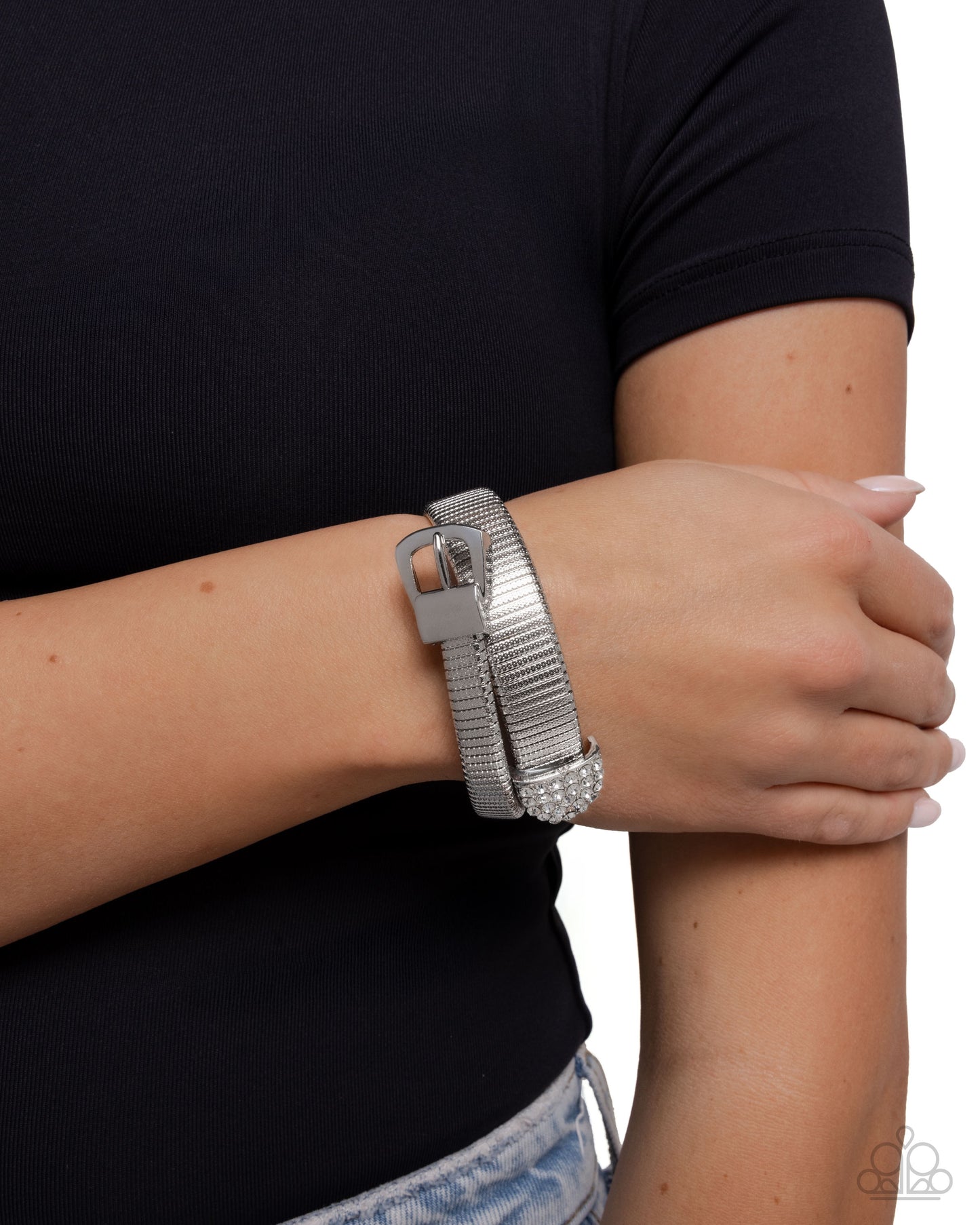 Belted Brilliance White Flex Cuff Bracelet - Paparazzi Accessories
