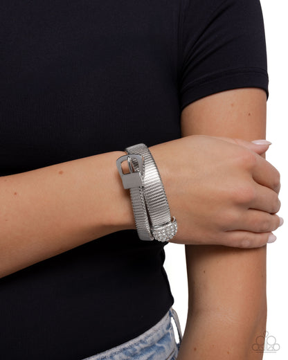 Belted Brilliance White Flex Cuff Bracelet - Paparazzi Accessories