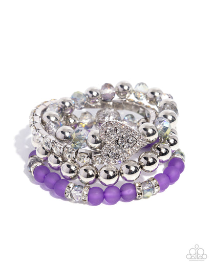 Poetically Plush Purple Heart Stretch Bracelet - Paparazzi Accessories