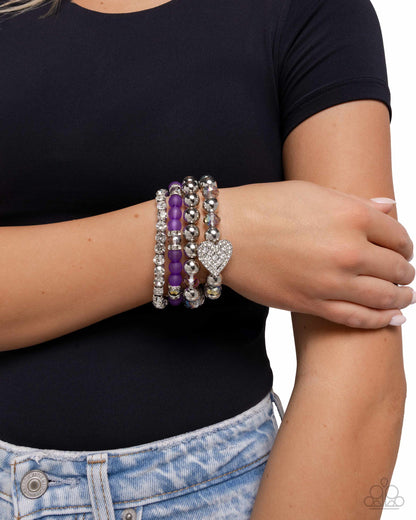 Poetically Plush Purple Heart Stretch Bracelet - Paparazzi Accessories