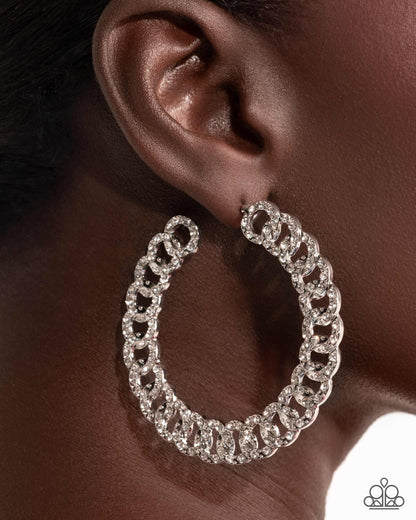 Interlocked Icing White Hoop Earring (August 2025 LOP) - Paparazzi Accessories