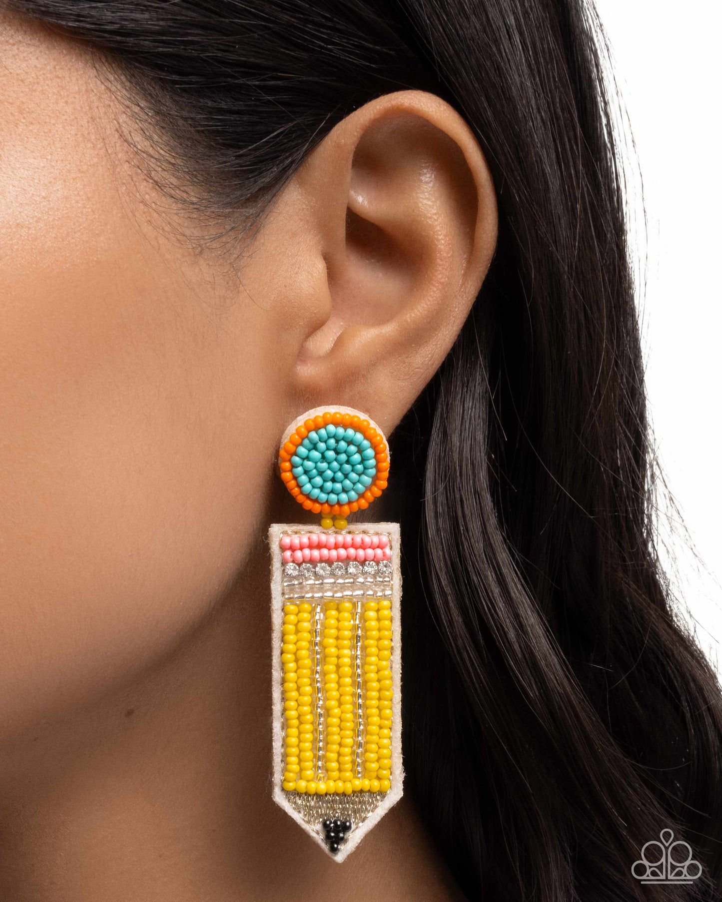 Phenomenal Pencil Yellow Seed Bead Post Earring - Paparazzi Accessories