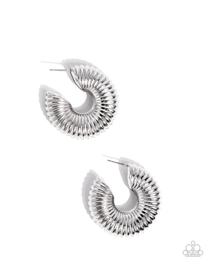 Spontaneous Spirals Silver Hoop Earring - Paparazzi Accessories