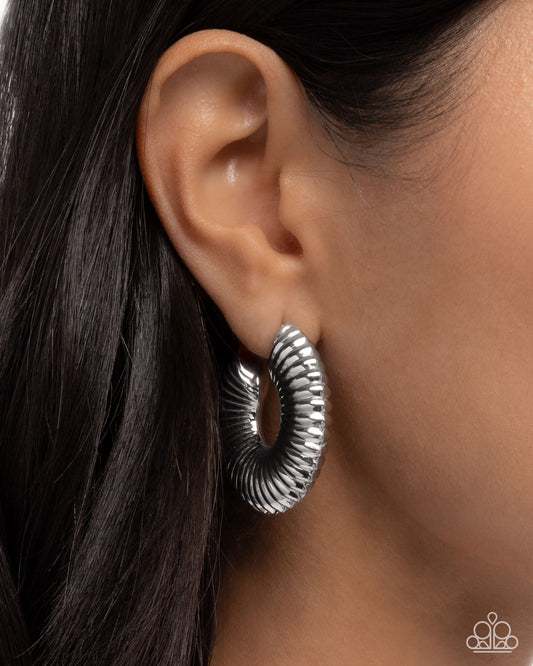 Spontaneous Spirals Silver Hoop Earring - Paparazzi Accessories