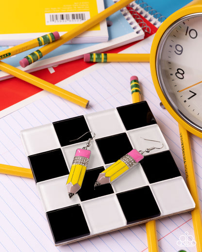 Iconic Institution Yellow Pencil Earring - Paparazzi Accessories