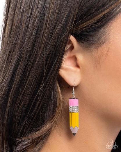 Iconic Institution Yellow Pencil Earring - Paparazzi Accessories