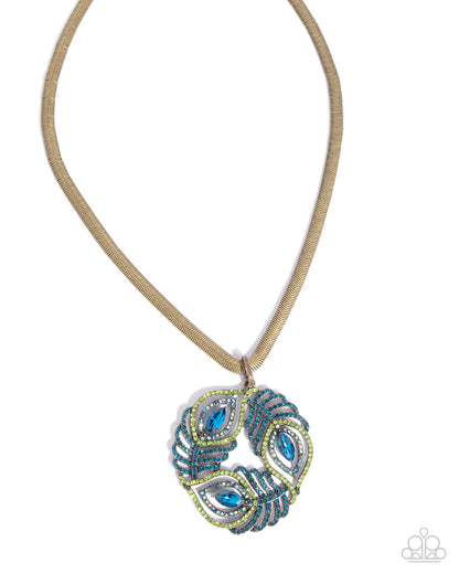 Peacock Patchwork Brass Necklace - Paparazzi Accessories