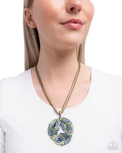 Peacock Patchwork Brass Necklace - Paparazzi Accessories