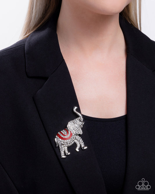 Elephant Embrace Red Brooch - Paparazzi Accessories
