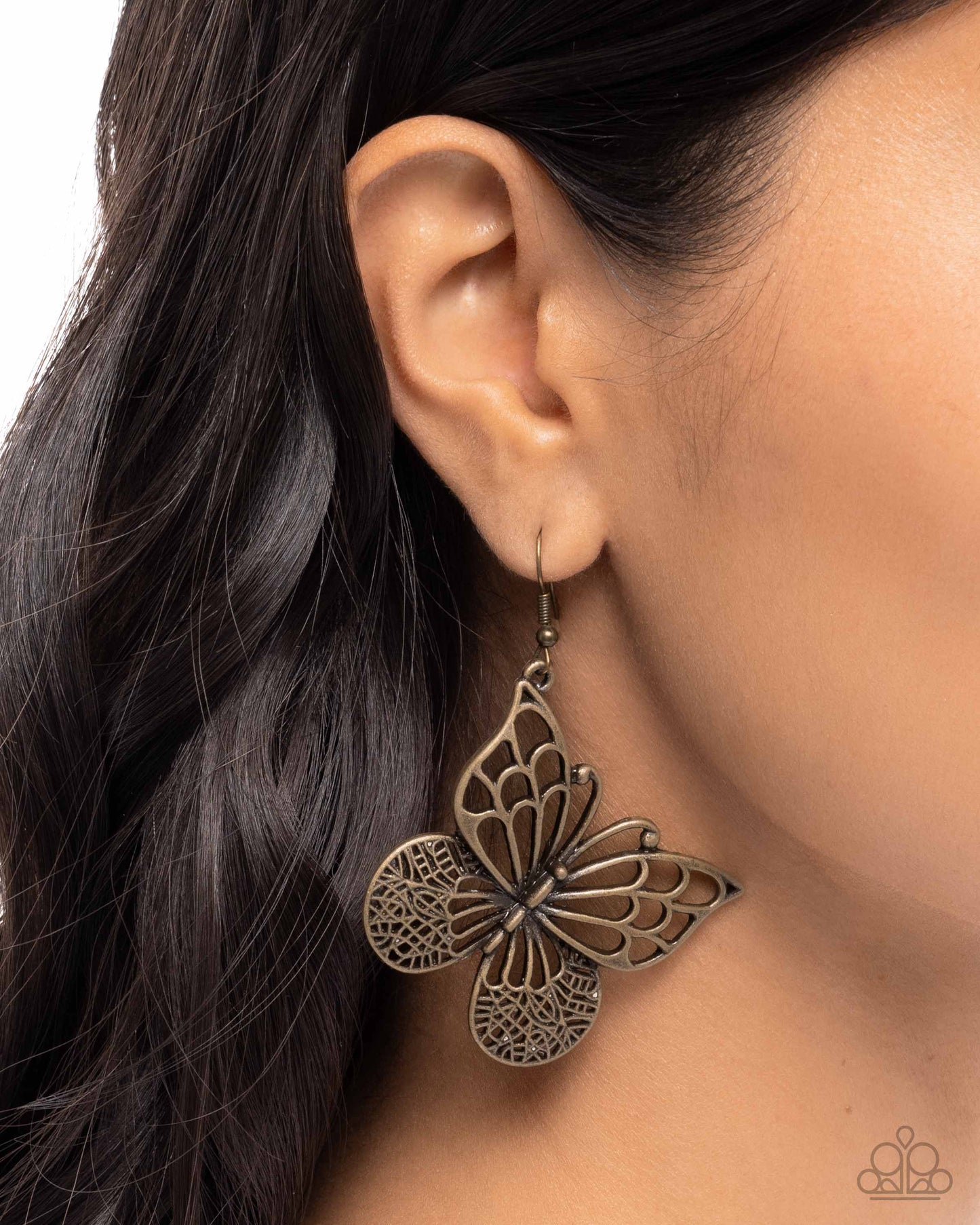 Soaring Skill Brass Butterfly Earring - Paparazzi Accessories