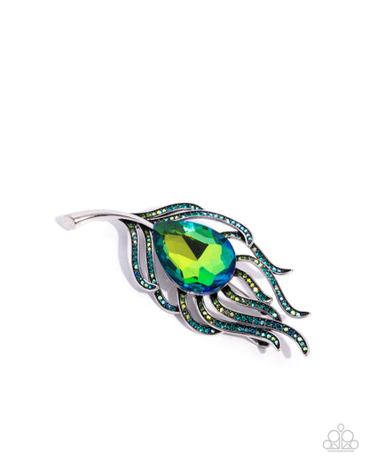 Peacock Pedigree Green Brooch - Paparazzi Accessories