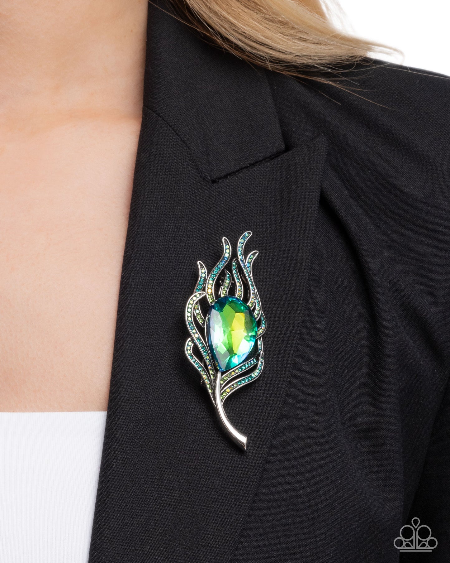 Peacock Pedigree Green Brooch - Paparazzi Accessories