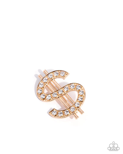 Raking in the Bling Gold Dollar Sign Brooch - Paparazzi Accessories