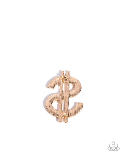Raking in the Bling Gold Dollar Sign Brooch - Paparazzi Accessories