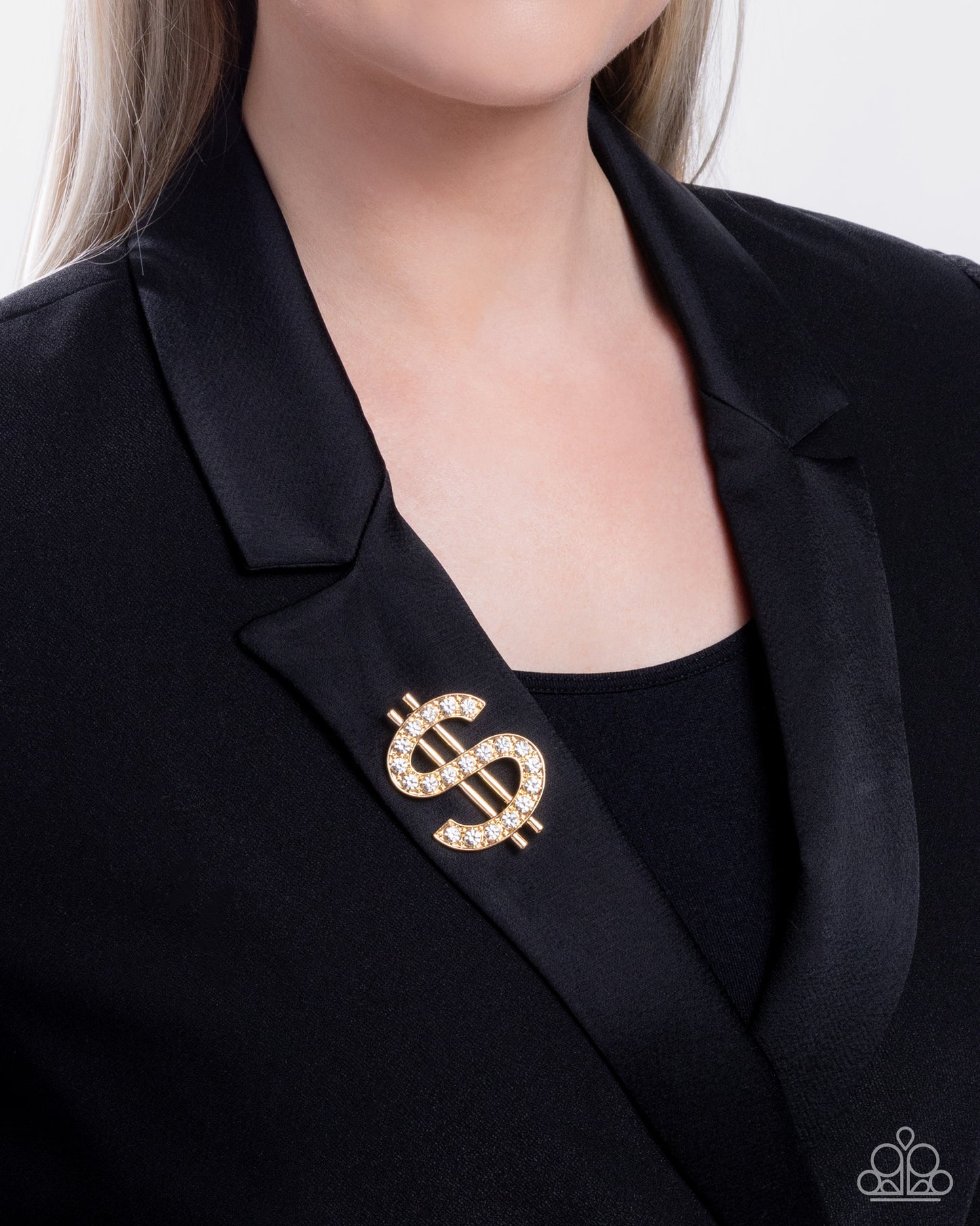 Raking in the Bling Gold Dollar Sign Brooch - Paparazzi Accessories