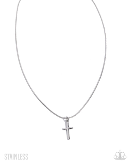 Giving Grace Silver Stainless Steel Cross Necklace - Paparazzi Accessories