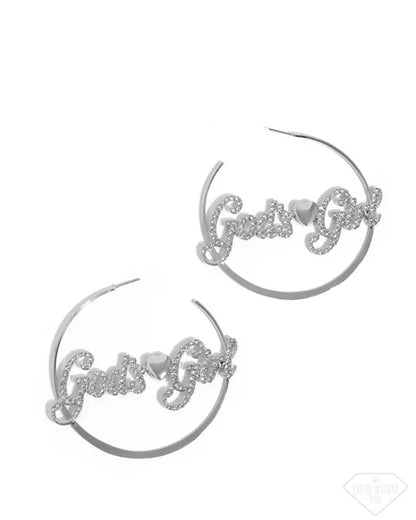 Shine With Purpose White God's Girl Hoop Earring - Paparazzi Accessories