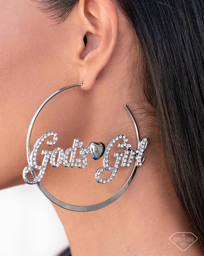 Shine With Purpose White God's Girl Hoop Earring - Paparazzi Accessories