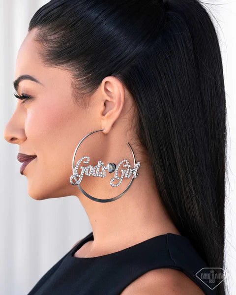 Shine With Purpose White God's Girl Hoop Earring - Paparazzi Accessories
