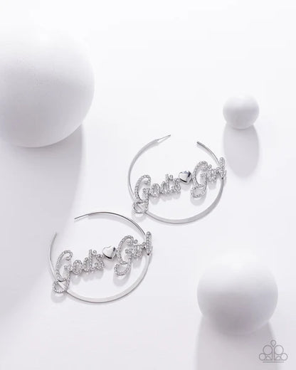 Shine With Purpose White God's Girl Hoop Earring - Paparazzi Accessories