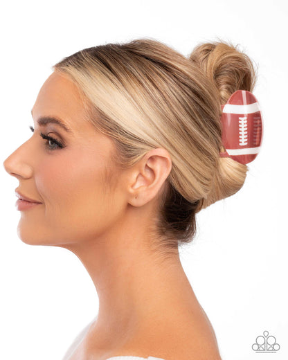 Touchdown Tale Brown Football Hair Clip - Paparazzi Accessories