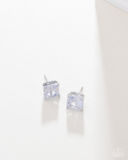 GLOW Time White Blockbuster Post Earring - Paparazzi Accessories