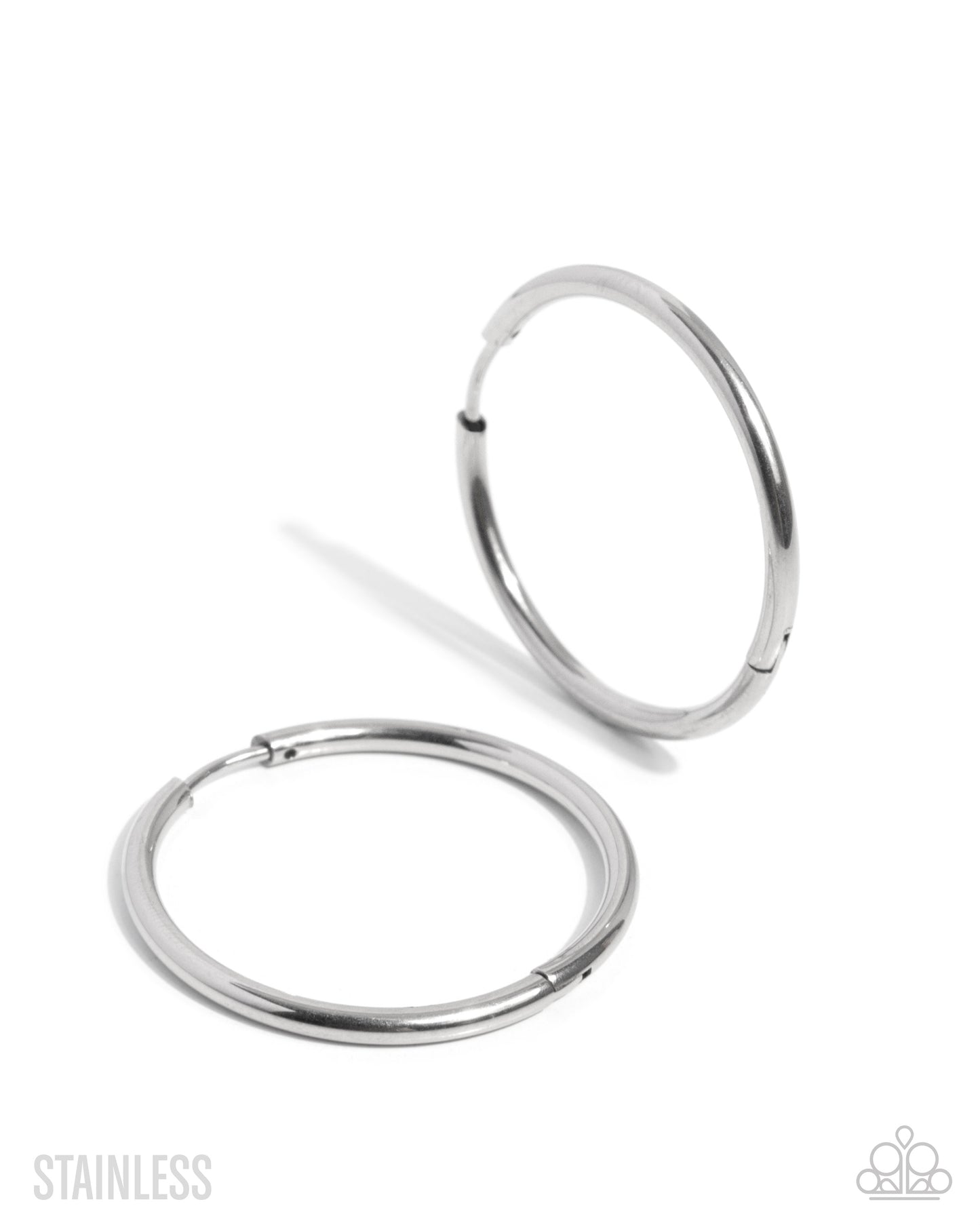 Surmounting Sheen Silver Stainless Steel Hinge Hoop (October 2025 LOP) - Paparazzi Accessories