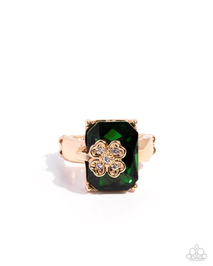 St. Patricks Shimmer Gold Shamrock Ring - Paparazzi Accessories