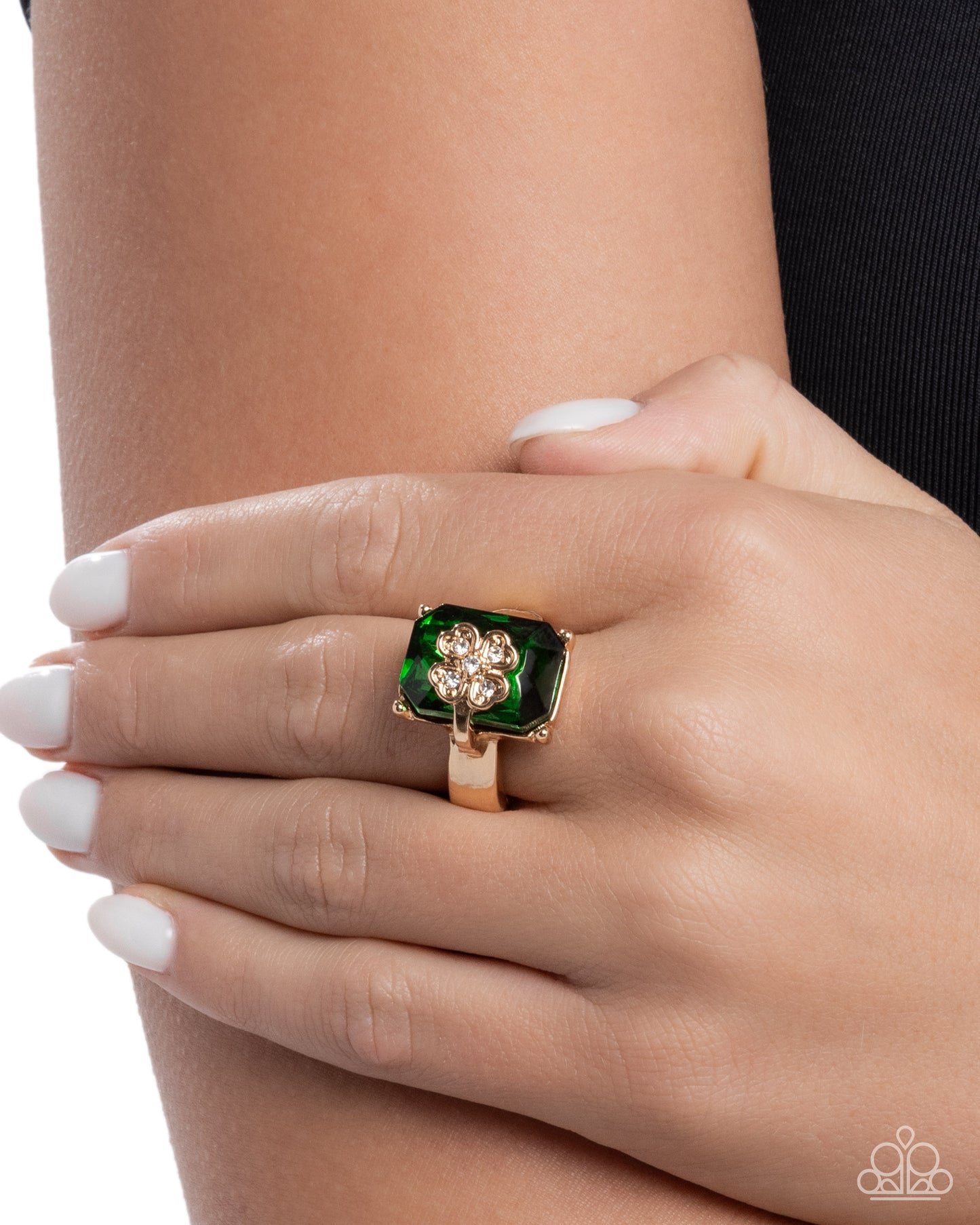 St. Patricks Shimmer Gold Shamrock Ring - Paparazzi Accessories
