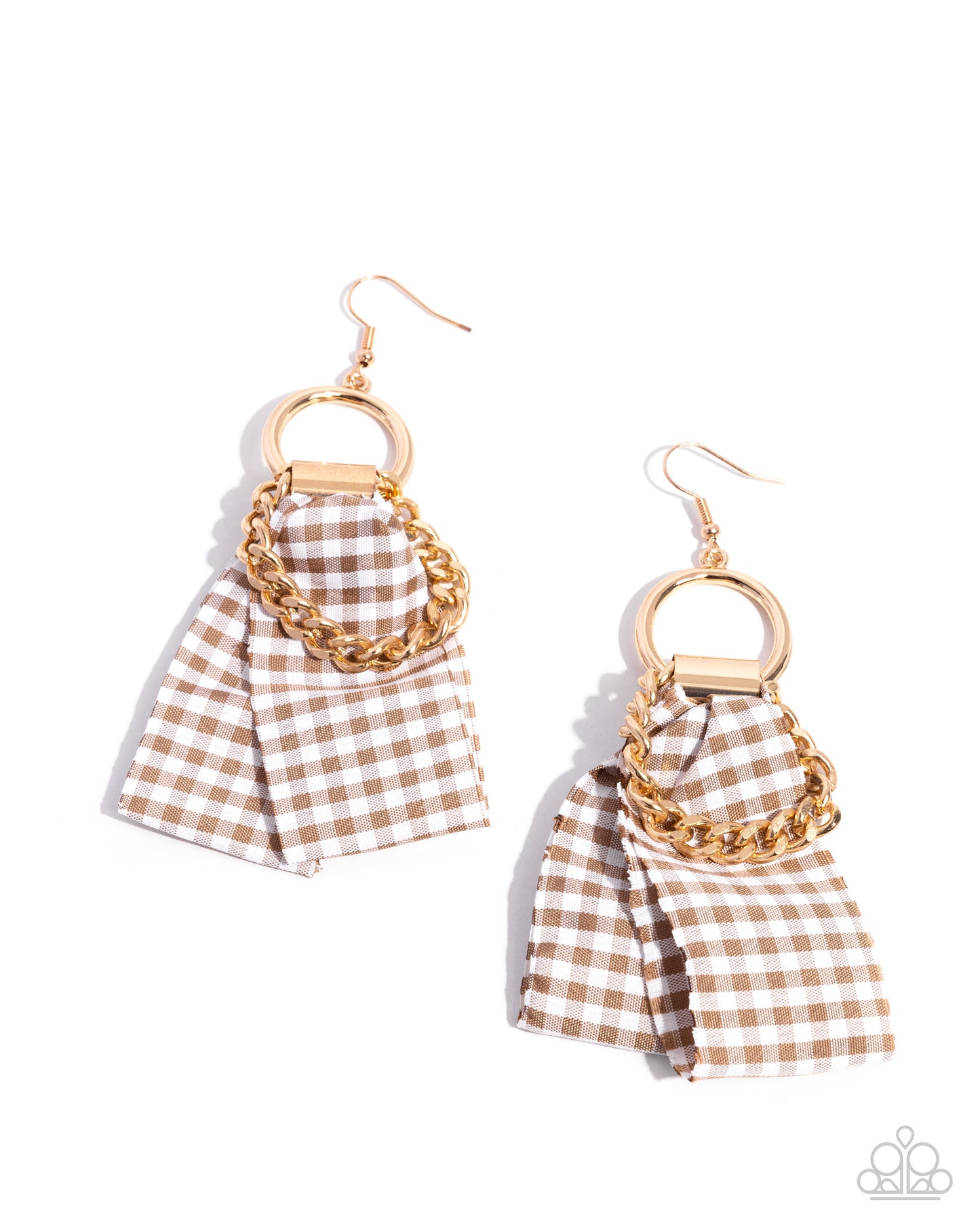 Picnic Pizzazz Brown Plaid Earring - Paparazzi Accessories