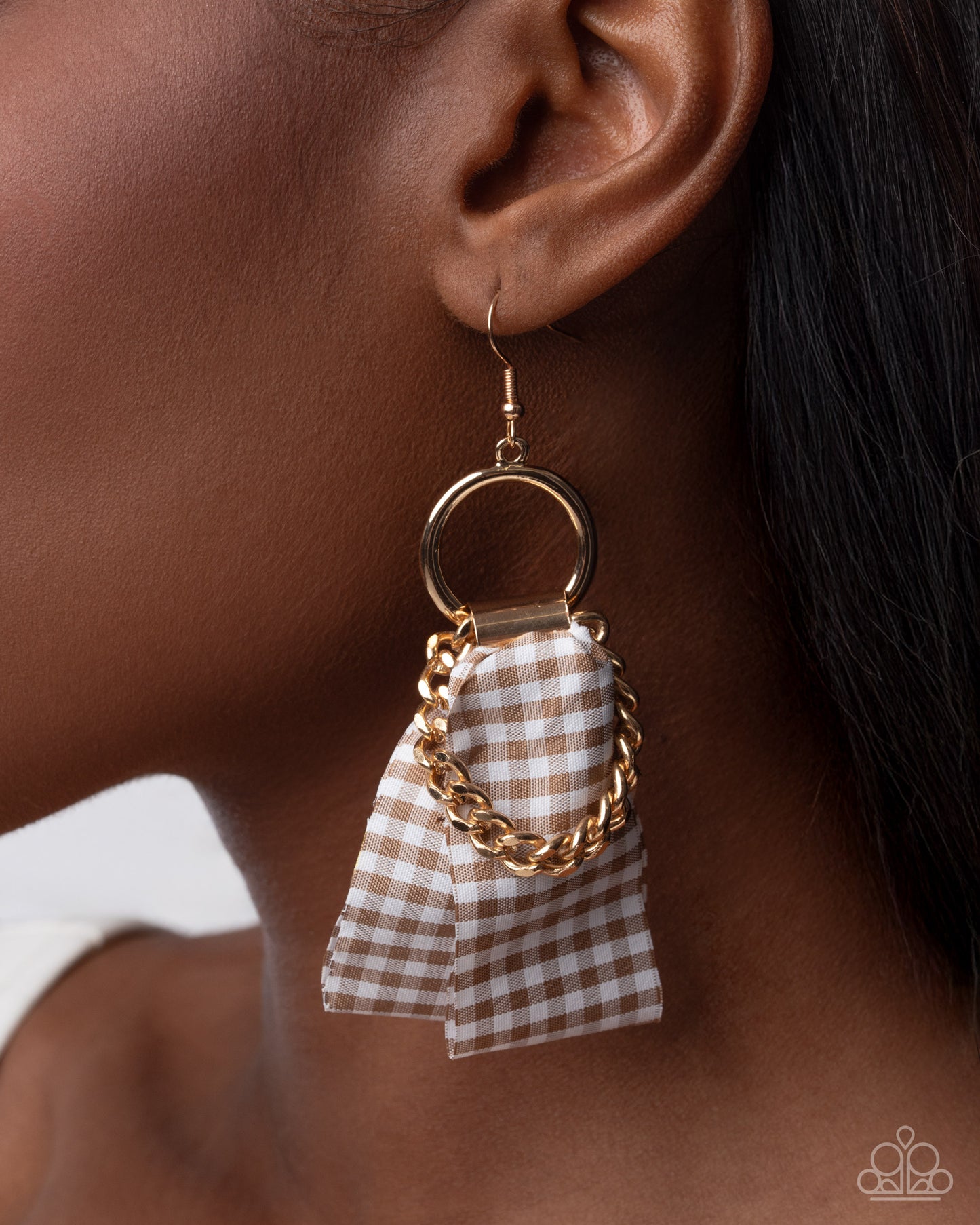 Picnic Pizzazz Brown Plaid Earring - Paparazzi Accessories
