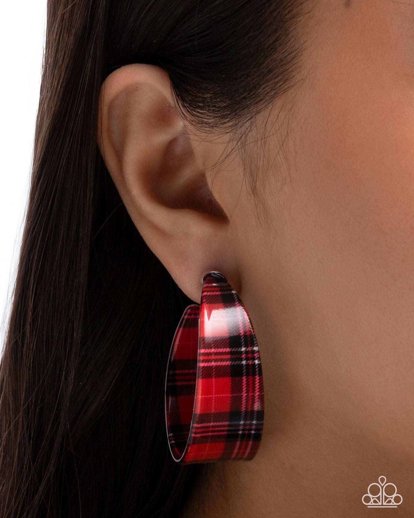 Fabulous Flannel Red Hoop Earring - Paparazzi Accessories