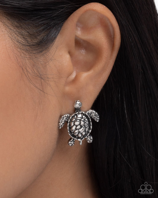 Turtle Taste Silver Post Earring - Paparazzi Accessories