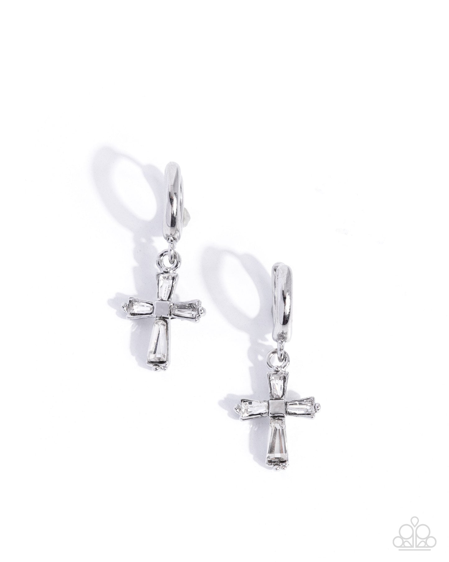 Sacred Shine White Cross Hinge Hoop Earring - Paparazzi Accessories